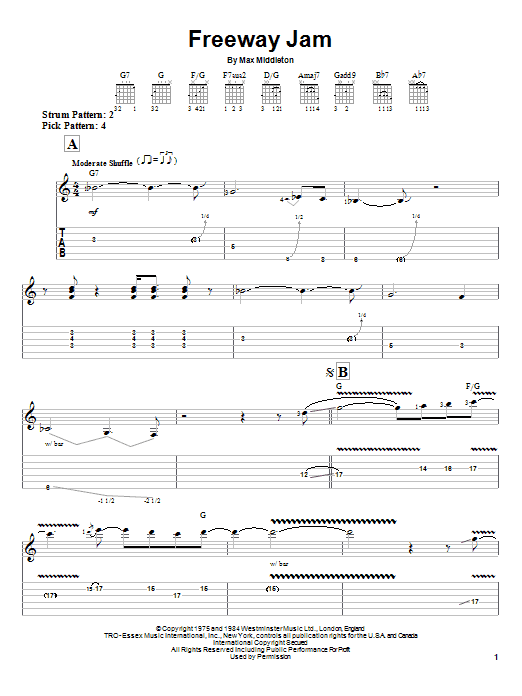 Download Jeff Beck Freeway Jam Sheet Music and learn how to play Easy Guitar Tab PDF digital score in minutes