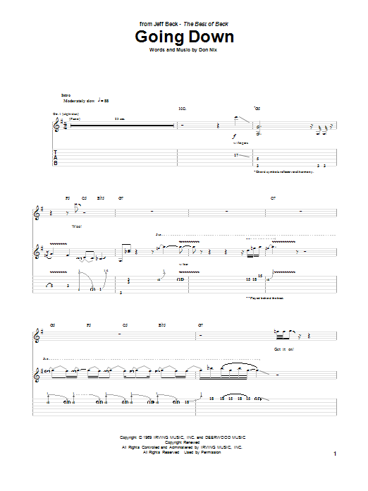 Download Jeff Beck Going Down Sheet Music and learn how to play Guitar Tab PDF digital score in minutes
