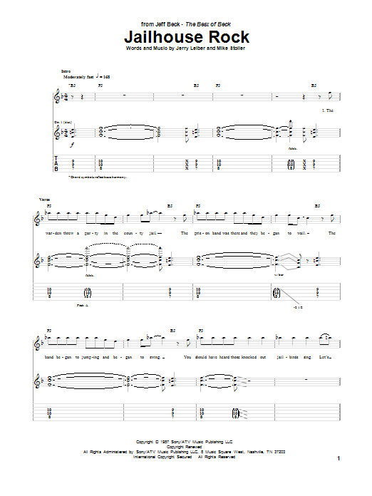 Download Jeff Beck Jailhouse Rock Sheet Music and learn how to play Guitar Tab PDF digital score in minutes