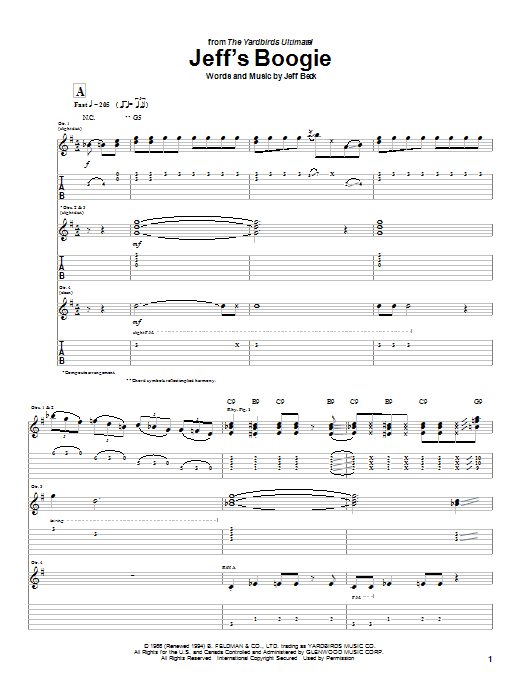 Download Jeff Beck Jeff's Boogie Sheet Music and learn how to play Guitar Tab PDF digital score in minutes