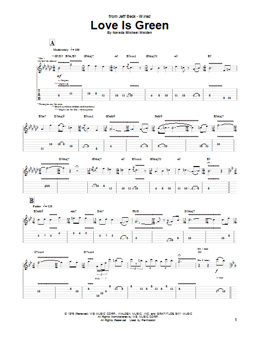 Download Jeff Beck Love Is Green Sheet Music and learn how to play Guitar Tab PDF digital score in minutes