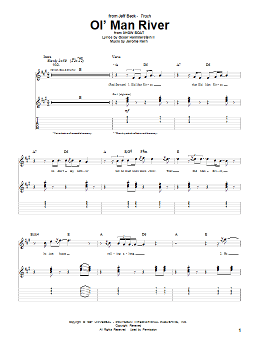 Download Jeff Beck Ol' Man River Sheet Music and learn how to play Guitar Tab PDF digital score in minutes