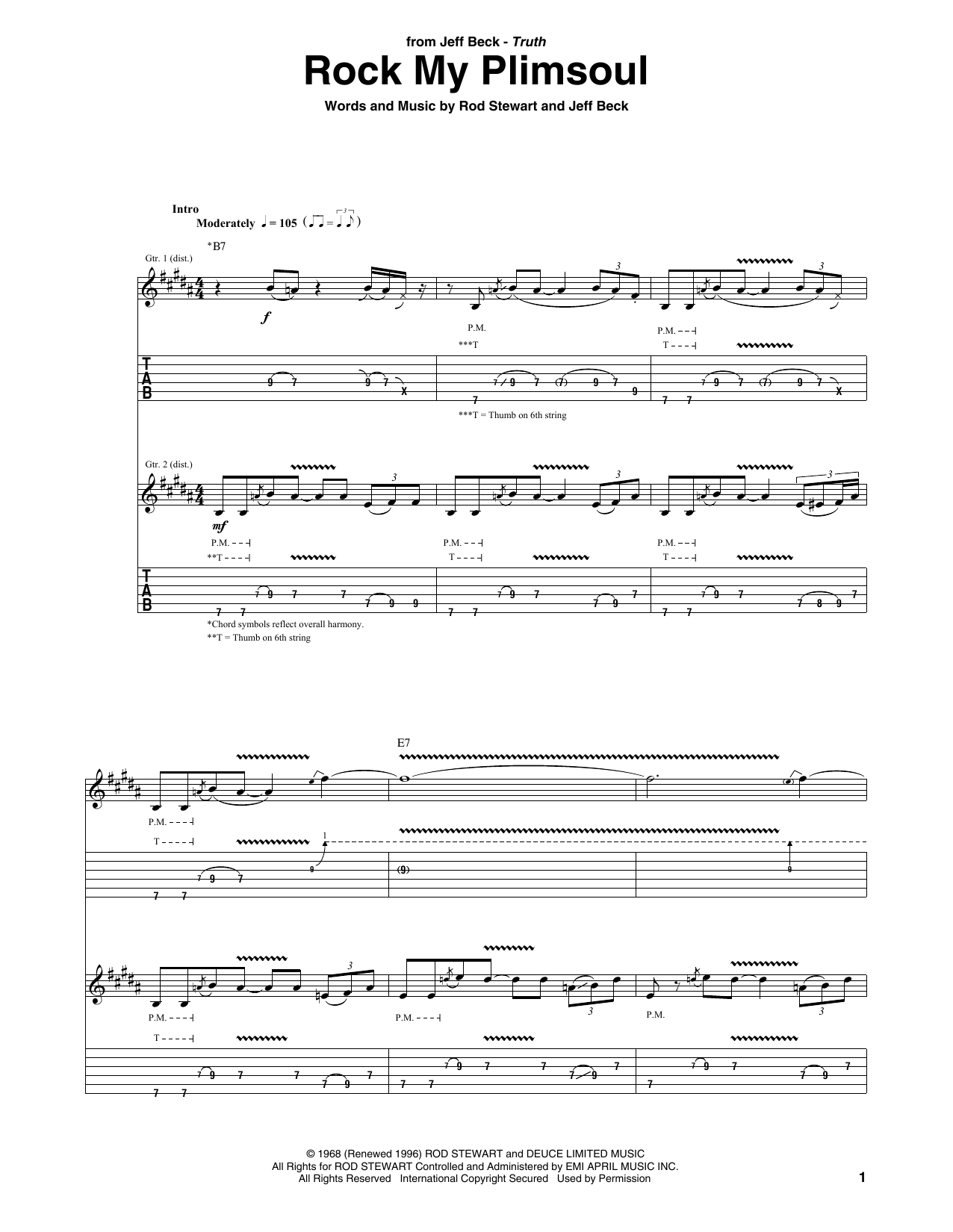 Download Jeff Beck Rock My Plimsoul Sheet Music and learn how to play Guitar Tab PDF digital score in minutes