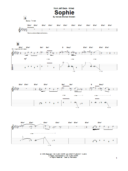 Download Jeff Beck Sophie Sheet Music and learn how to play Guitar Tab PDF digital score in minutes