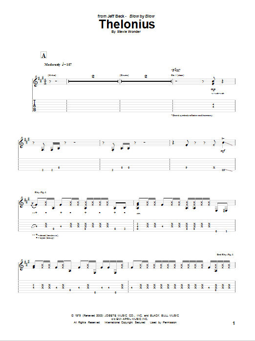 Download Jeff Beck Thelonius Sheet Music and learn how to play Guitar Tab PDF digital score in minutes