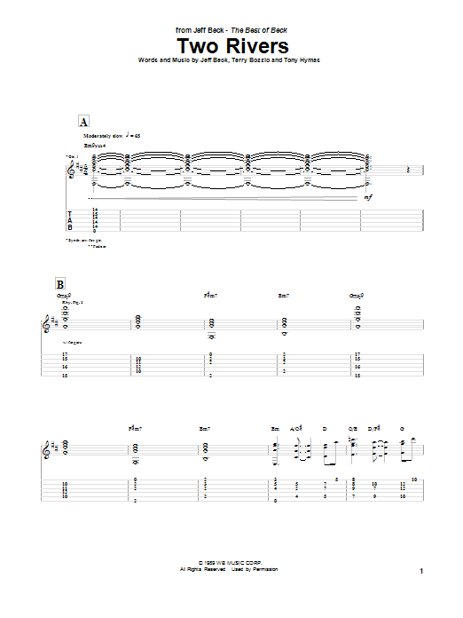 Download Jeff Beck Two Rivers Sheet Music and learn how to play Guitar Tab PDF digital score in minutes