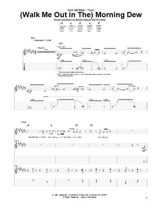 Download Jeff Beck (Walk Me Out In The) Morning Dew Sheet Music and learn how to play Guitar Tab PDF digital score in minutes