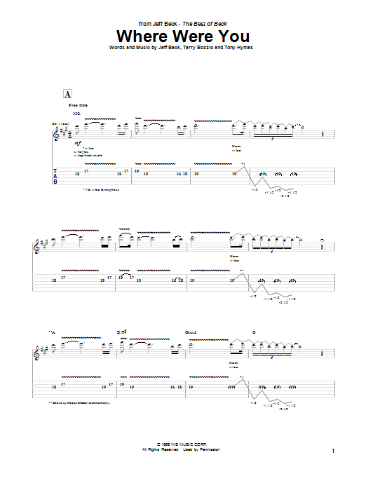 Download Jeff Beck Where Were You Sheet Music and learn how to play Guitar Tab PDF digital score in minutes