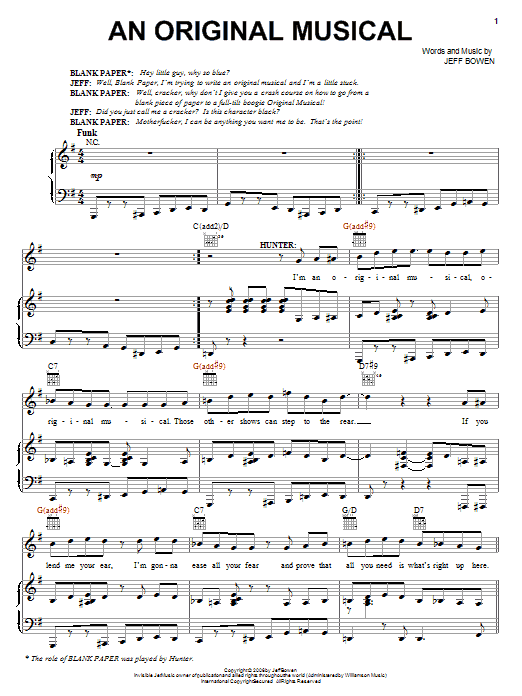 Download Jeff Bowen An Original Musical Sheet Music and learn how to play Piano, Vocal & Guitar (Right-Hand Melody) PDF digital score in minutes