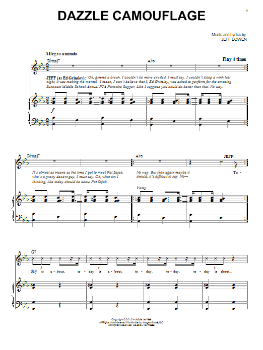 Download Jeff Bowen Dazzle Camouflage Sheet Music and learn how to play Piano & Vocal PDF digital score in minutes