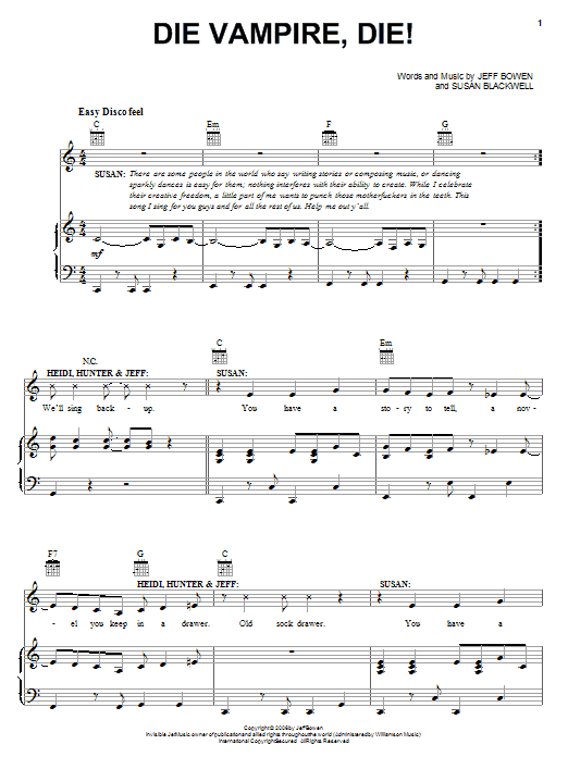 Download Jeff Bowen Die Vampire, Die! Sheet Music and learn how to play Piano, Vocal & Guitar (Right-Hand Melody) PDF digital score in minutes