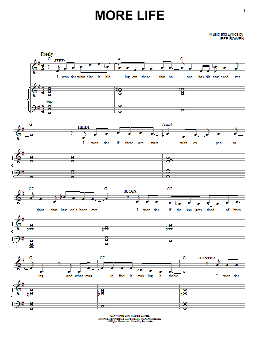 Download Jeff Bowen More Life Sheet Music and learn how to play Piano & Vocal PDF digital score in minutes