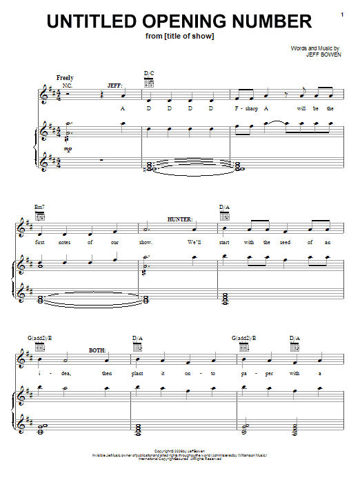 Download Jeff Bowen Untitled Opening Number Sheet Music and learn how to play Piano, Vocal & Guitar (Right-Hand Melody) PDF digital score in minutes