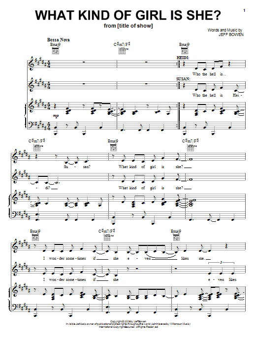 Download Jeff Bowen What Kind Of Girl Is She? Sheet Music and learn how to play Piano, Vocal & Guitar (Right-Hand Melody) PDF digital score in minutes