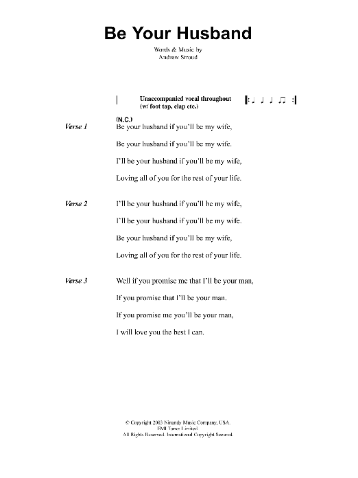 Download Jeff Buckley Be Your Husband Sheet Music and learn how to play Lyrics & Chords PDF digital score in minutes