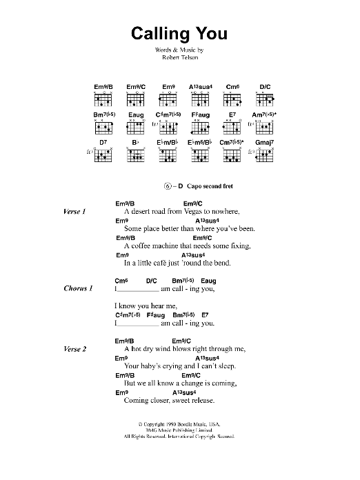 Download Jeff Buckley Calling You Sheet Music and learn how to play Lyrics & Chords PDF digital score in minutes