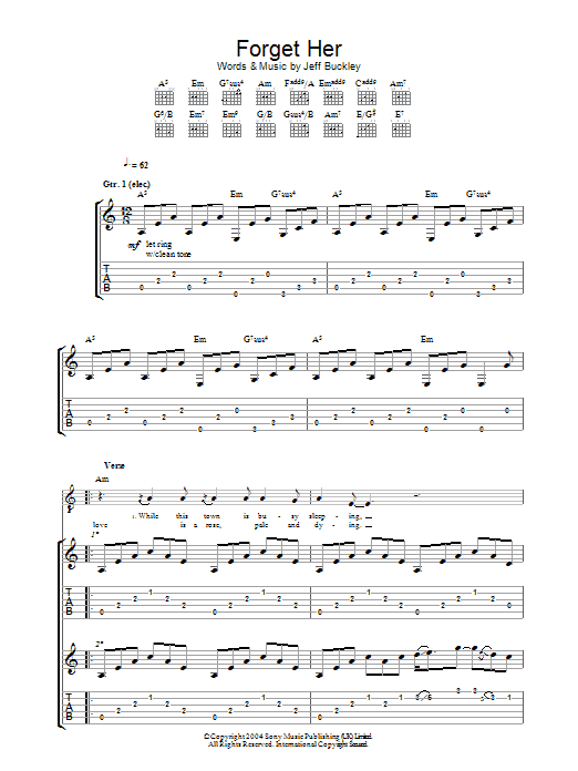Download Jeff Buckley Forget Her Sheet Music and learn how to play Guitar Tab PDF digital score in minutes