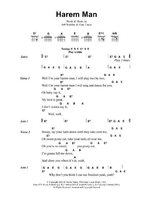Download Jeff Buckley Harem Man Sheet Music and learn how to play Lyrics & Chords PDF digital score in minutes
