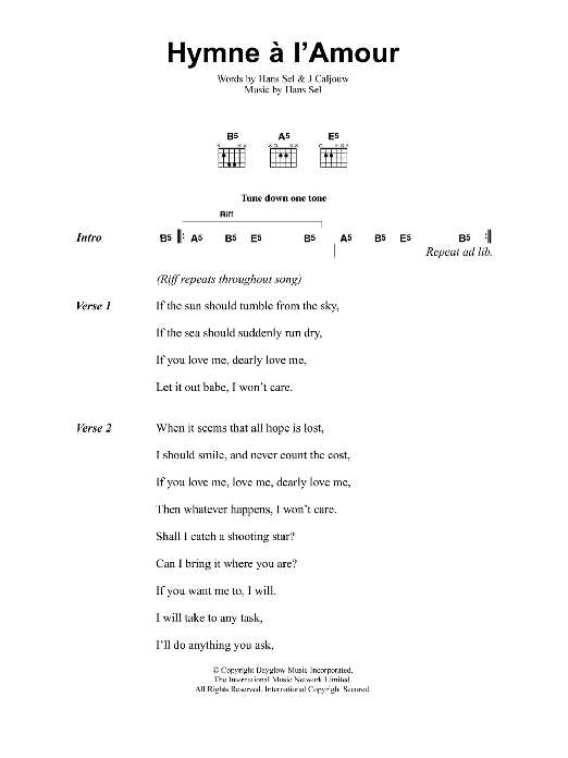Download Jeff Buckley Hymne A L'Amour Sheet Music and learn how to play Lyrics & Chords PDF digital score in minutes