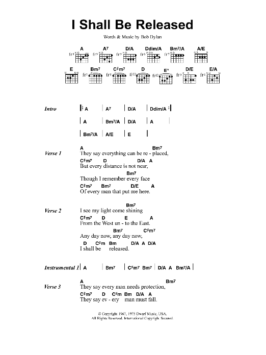 Download Jeff Buckley I Shall Be Released Sheet Music and learn how to play Lyrics & Chords PDF digital score in minutes