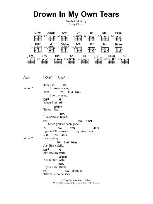 Download Jeff Buckley I'll Drown In My Own Tears Sheet Music and learn how to play Lyrics & Chords PDF digital score in minutes