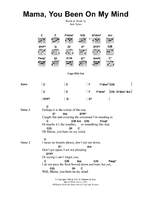 Download Jeff Buckley Mama, You Been On My Mind Sheet Music and learn how to play Lyrics & Chords PDF digital score in minutes