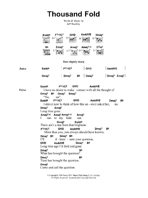 Download Jeff Buckley Thousand Fold Sheet Music and learn how to play Lyrics & Chords PDF digital score in minutes