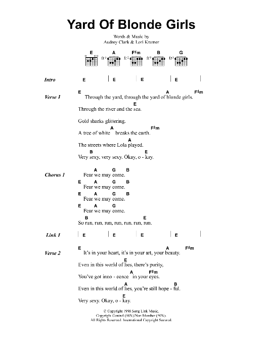 Download Jeff Buckley Yard Of Blonde Girls Sheet Music and learn how to play Lyrics & Chords PDF digital score in minutes