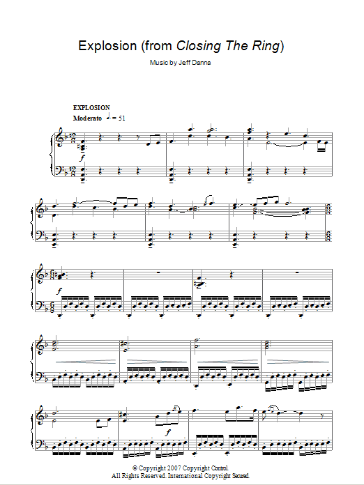 Download Jeff Danna Explosion (from Closing The Ring) Sheet Music and learn how to play Piano PDF digital score in minutes