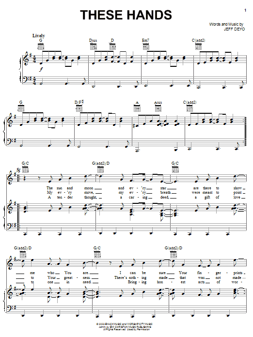 Download Jeff Deyo These Hands Sheet Music and learn how to play Lead Sheet / Fake Book PDF digital score in minutes