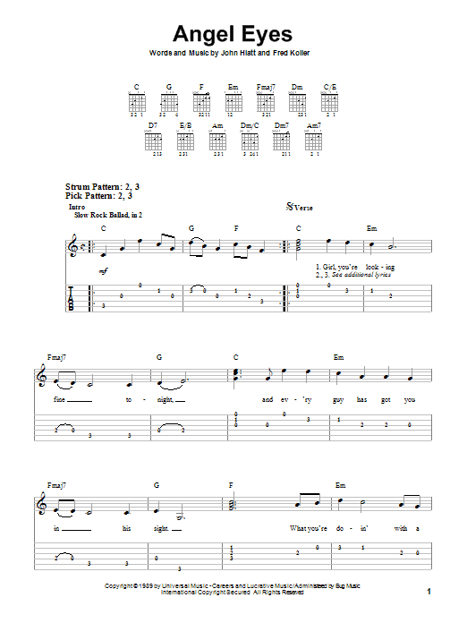 Download Jeff Healey Angel Eyes Sheet Music and learn how to play Easy Guitar Tab PDF digital score in minutes