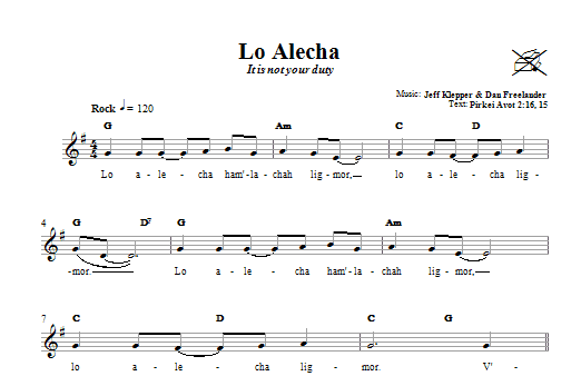 Download Jeff Klepper Lo Alecha (It Is Not Your Duty) Sheet Music and learn how to play Melody Line, Lyrics & Chords PDF digital score in minutes