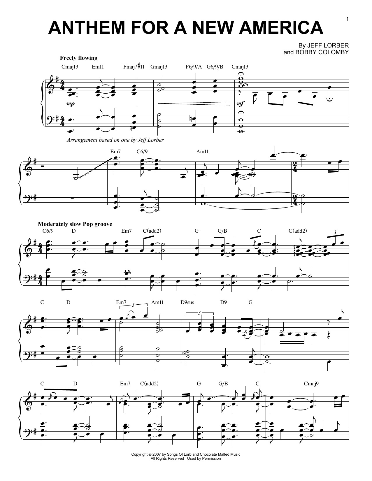 Download Jeff Lorber Anthem For A New America Sheet Music and learn how to play Piano Transcription PDF digital score in minutes