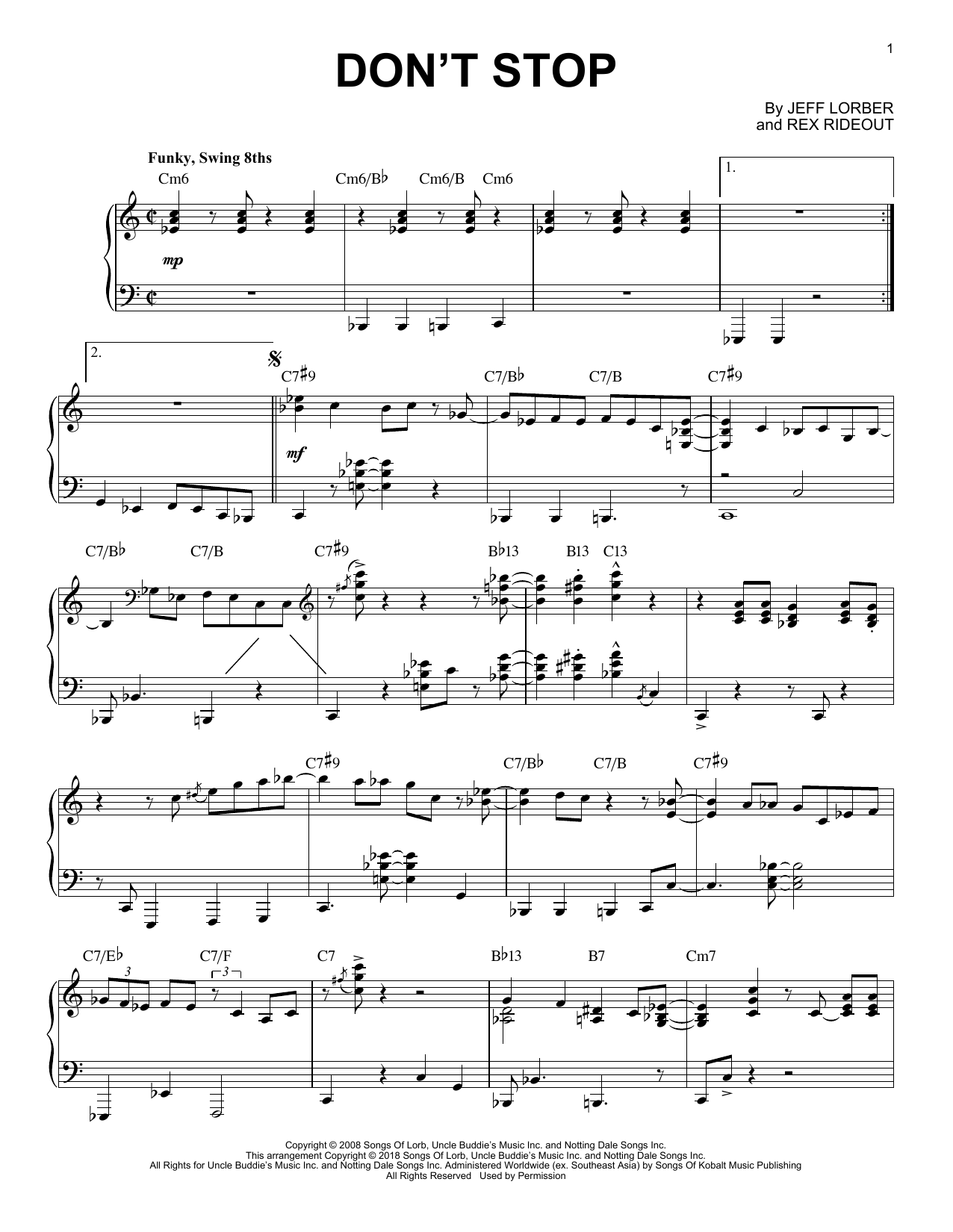 Download Jeff Lorber Don't Stop Sheet Music and learn how to play Piano Solo PDF digital score in minutes