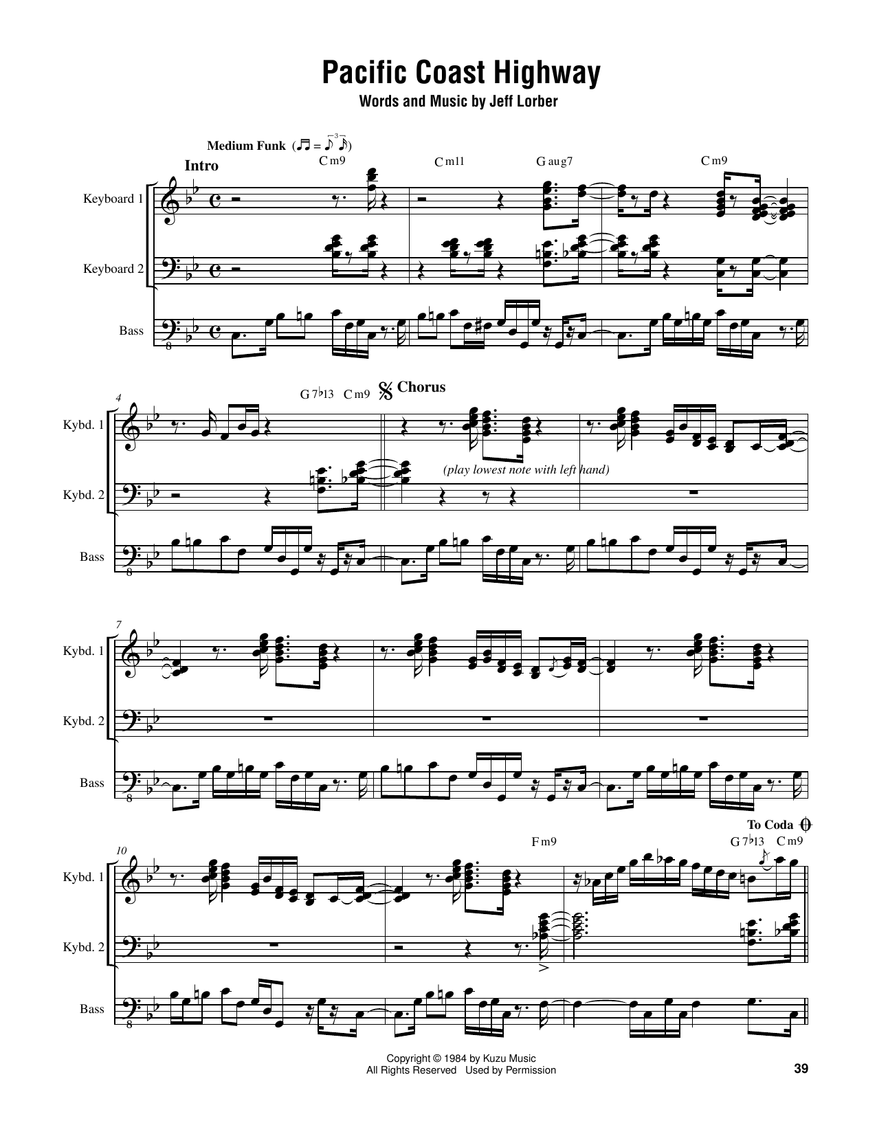 Download Jeff Lorber Pacific Coast Highway Sheet Music and learn how to play Piano Transcription PDF digital score in minutes