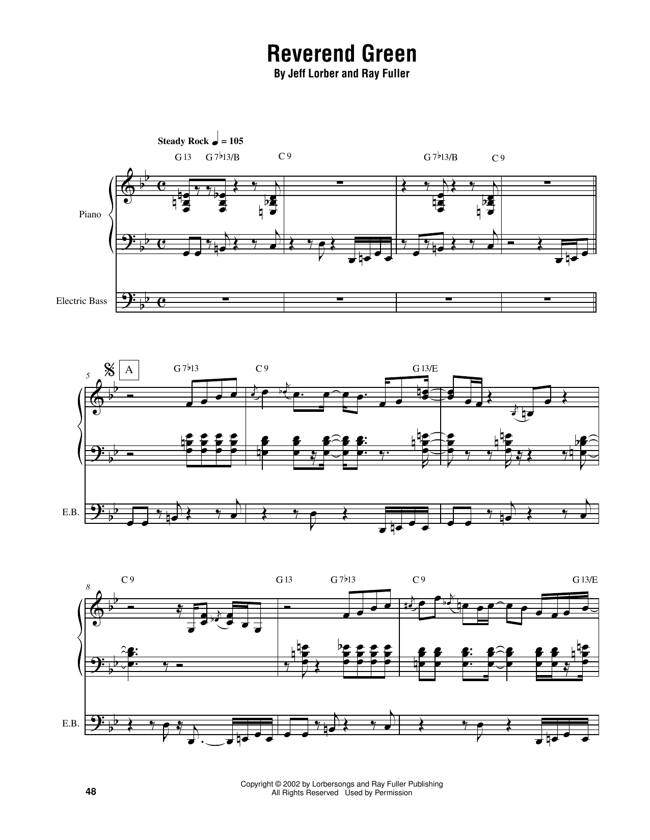 Download Jeff Lorber Reverend Green Sheet Music and learn how to play Piano Transcription PDF digital score in minutes