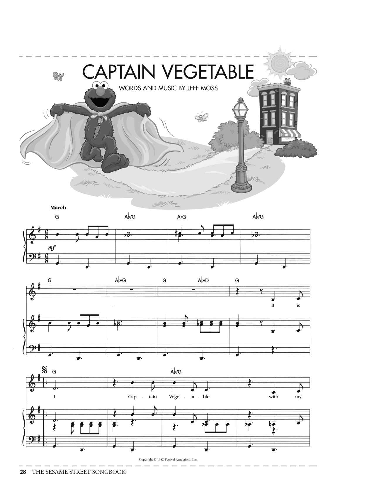 Download Jeff Moss Captain Vegetable (from Sesame Street) Sheet Music and learn how to play Piano, Vocal & Guitar Chords (Right-Hand Melody) PDF digital score in minutes