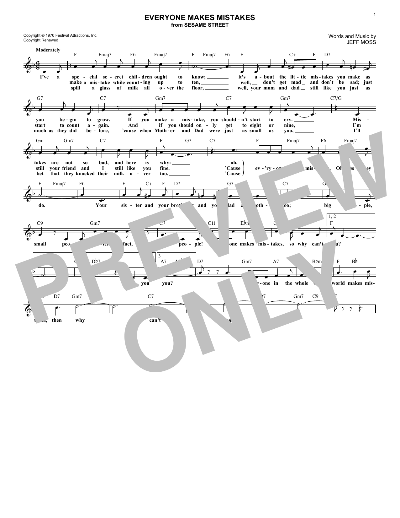 Download Jeff Moss Everyone Makes Mistakes (from Sesame Street) Sheet Music and learn how to play Lead Sheet / Fake Book PDF digital score in minutes