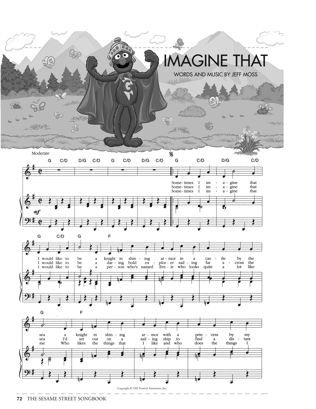 Download Jeff Moss Imagine That (from Sesame Street) Sheet Music and learn how to play Piano, Vocal & Guitar Chords (Right-Hand Melody) PDF digital score in minutes
