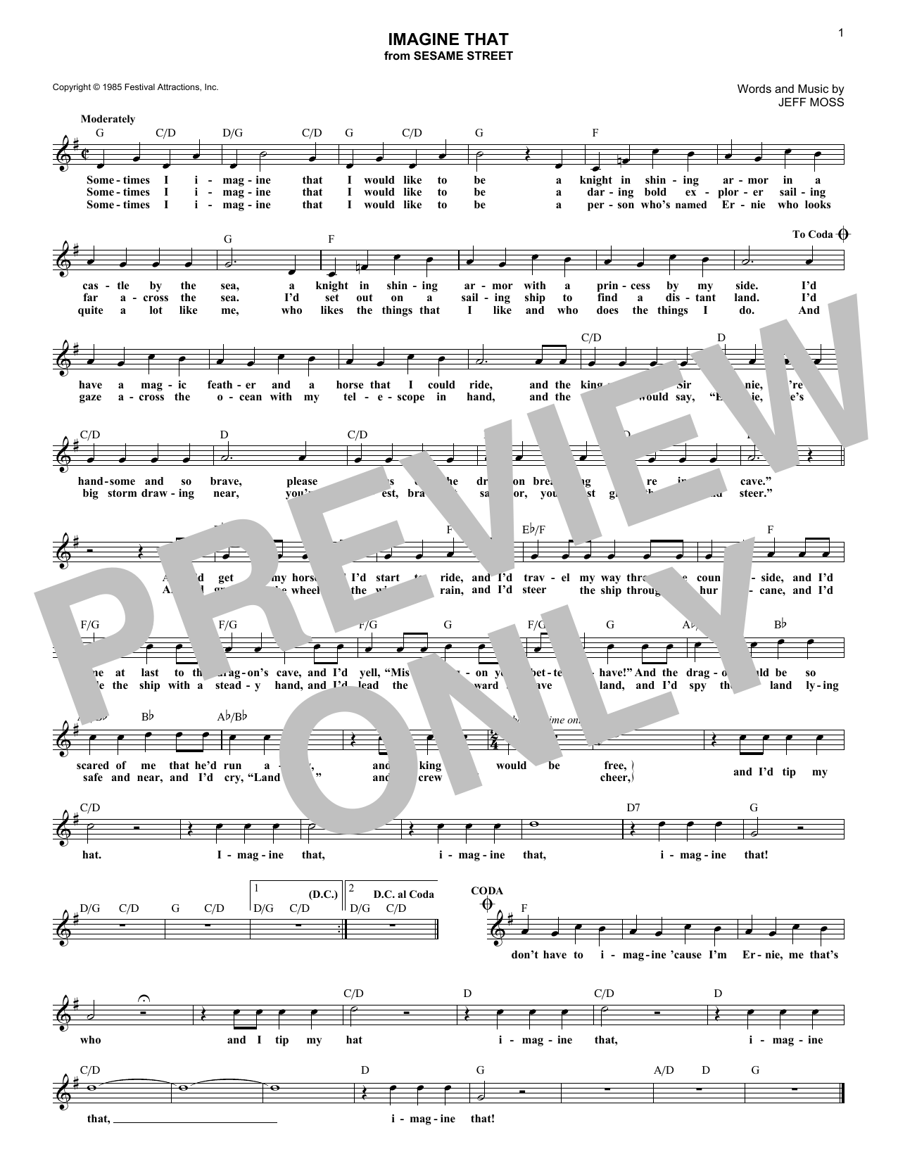 Download Jeff Moss Imagine That Sheet Music and learn how to play Lead Sheet / Fake Book PDF digital score in minutes