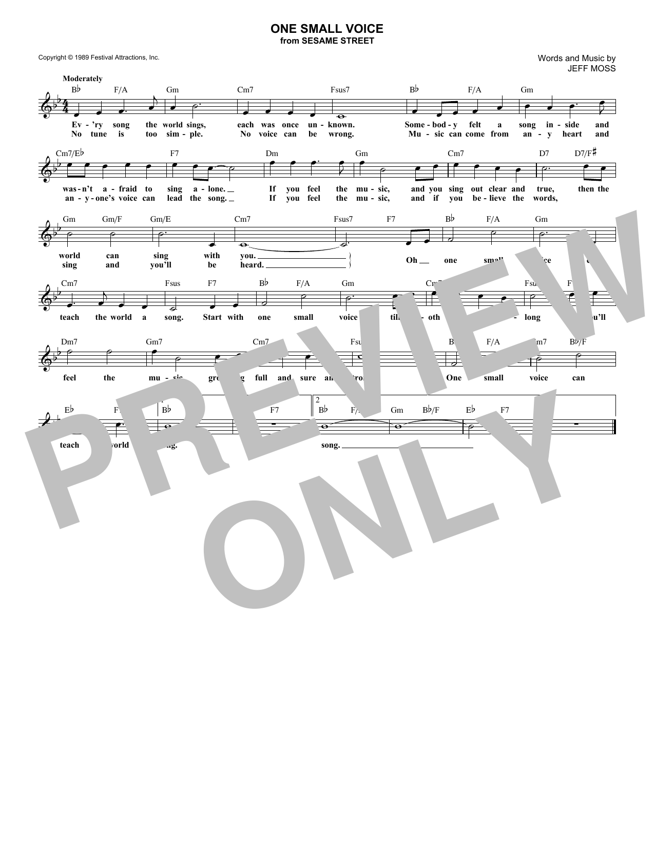 Download Jeff Moss One Small Voice (from Sesame Street) Sheet Music and learn how to play Lead Sheet / Fake Book PDF digital score in minutes