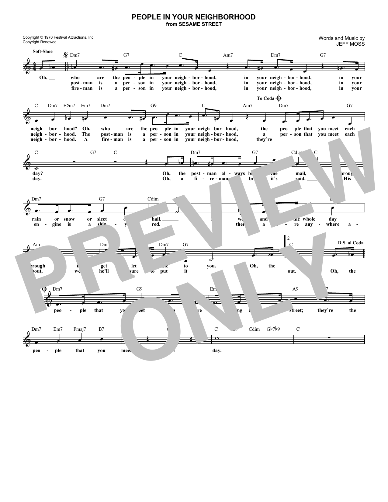 Download Jeff Moss People In Your Neighborhood (from Sesame Street) Sheet Music and learn how to play Lead Sheet / Fake Book PDF digital score in minutes