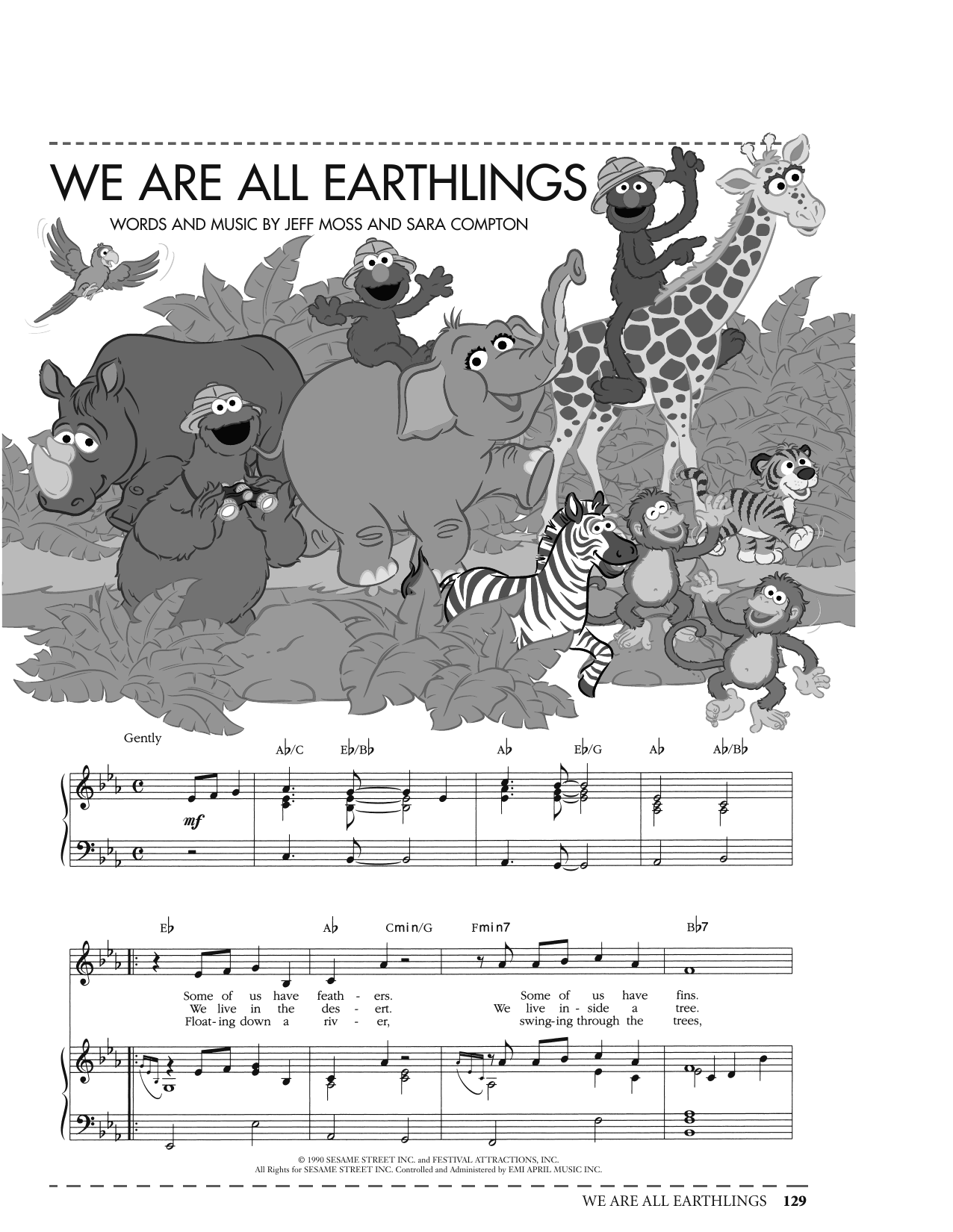 Download Jeff Moss We Are All Earthlings (from Sesame Street) Sheet Music and learn how to play Piano, Vocal & Guitar Chords (Right-Hand Melody) PDF digital score in minutes