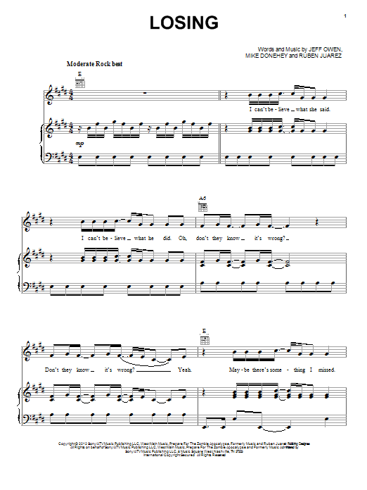 Download Jeff Owen Losing Sheet Music and learn how to play Piano, Vocal & Guitar (Right-Hand Melody) PDF digital score in minutes