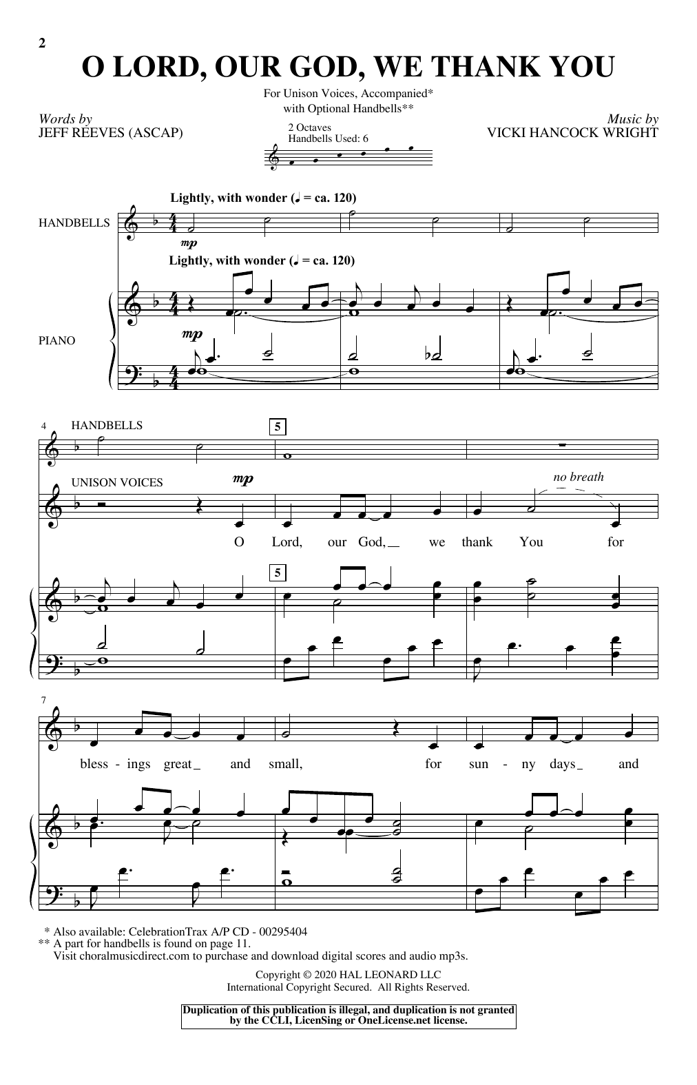 Download Jeff Reeves and Vicki Hancock Wright O Lord, Our God, We Thank You Sheet Music and learn how to play Unison Choir PDF digital score in minutes