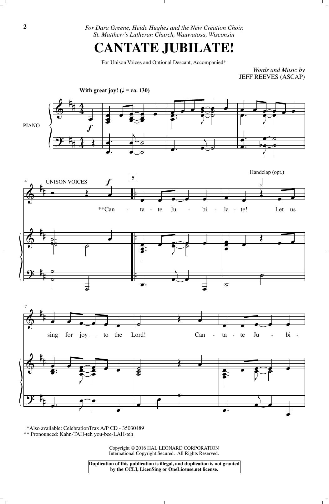 Download Jeff Reeves Cantate Jubilate! Sheet Music and learn how to play Choral PDF digital score in minutes