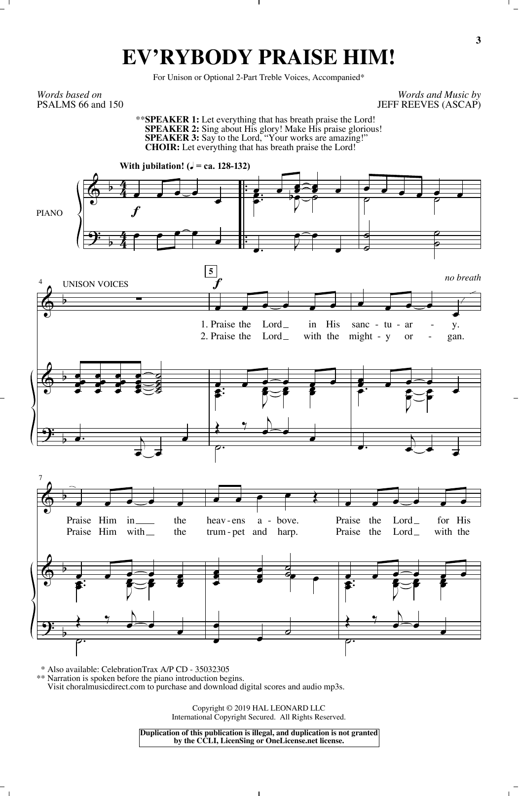 Download Jeff Reeves Ev'rybody Praise Him! Sheet Music and learn how to play 2-Part Choir PDF digital score in minutes