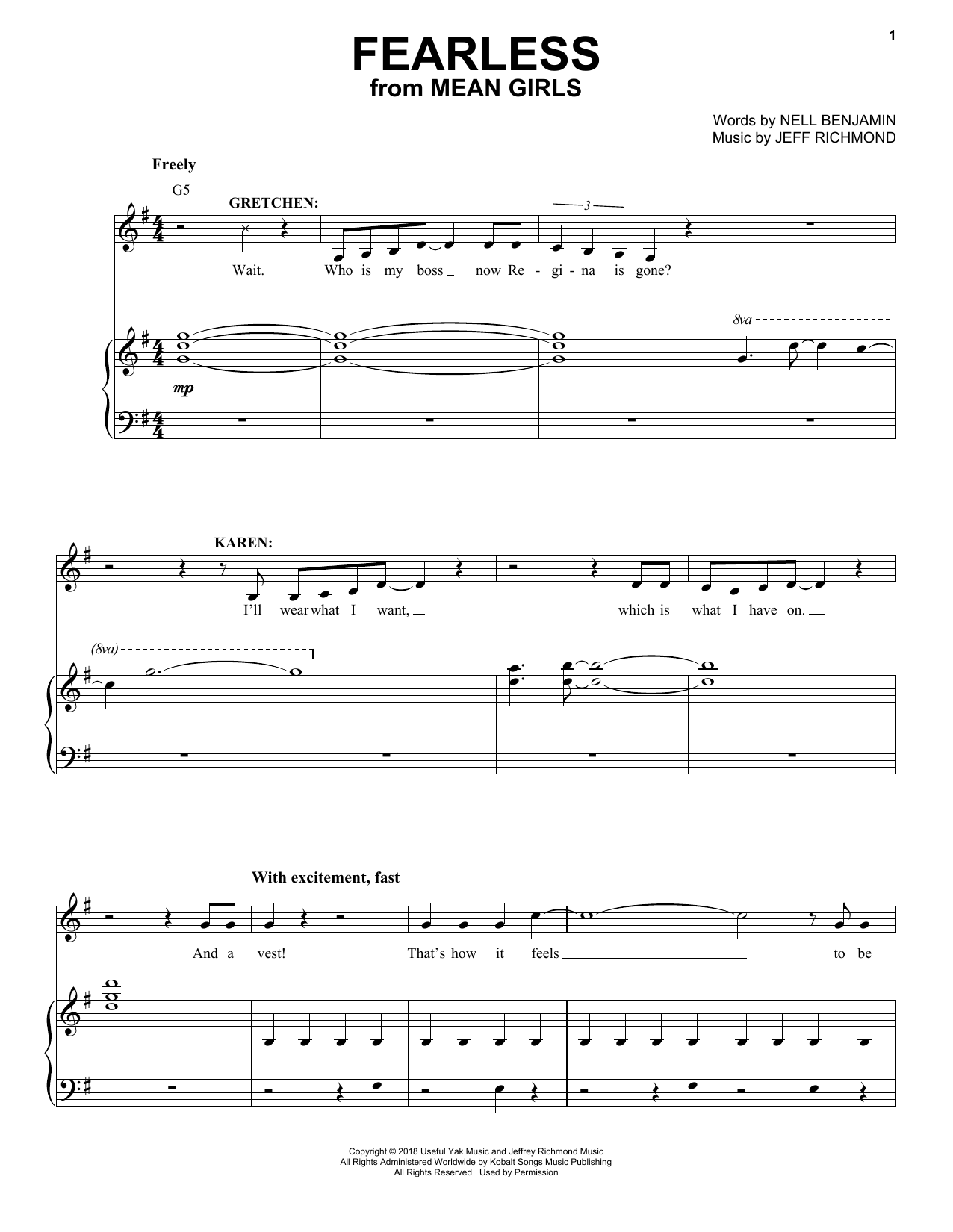 Download Jeff Richmond & Nell Benjamin Fearless (from Mean Girls: The Broadway Musical) Sheet Music and learn how to play Piano & Vocal PDF digital score in minutes
