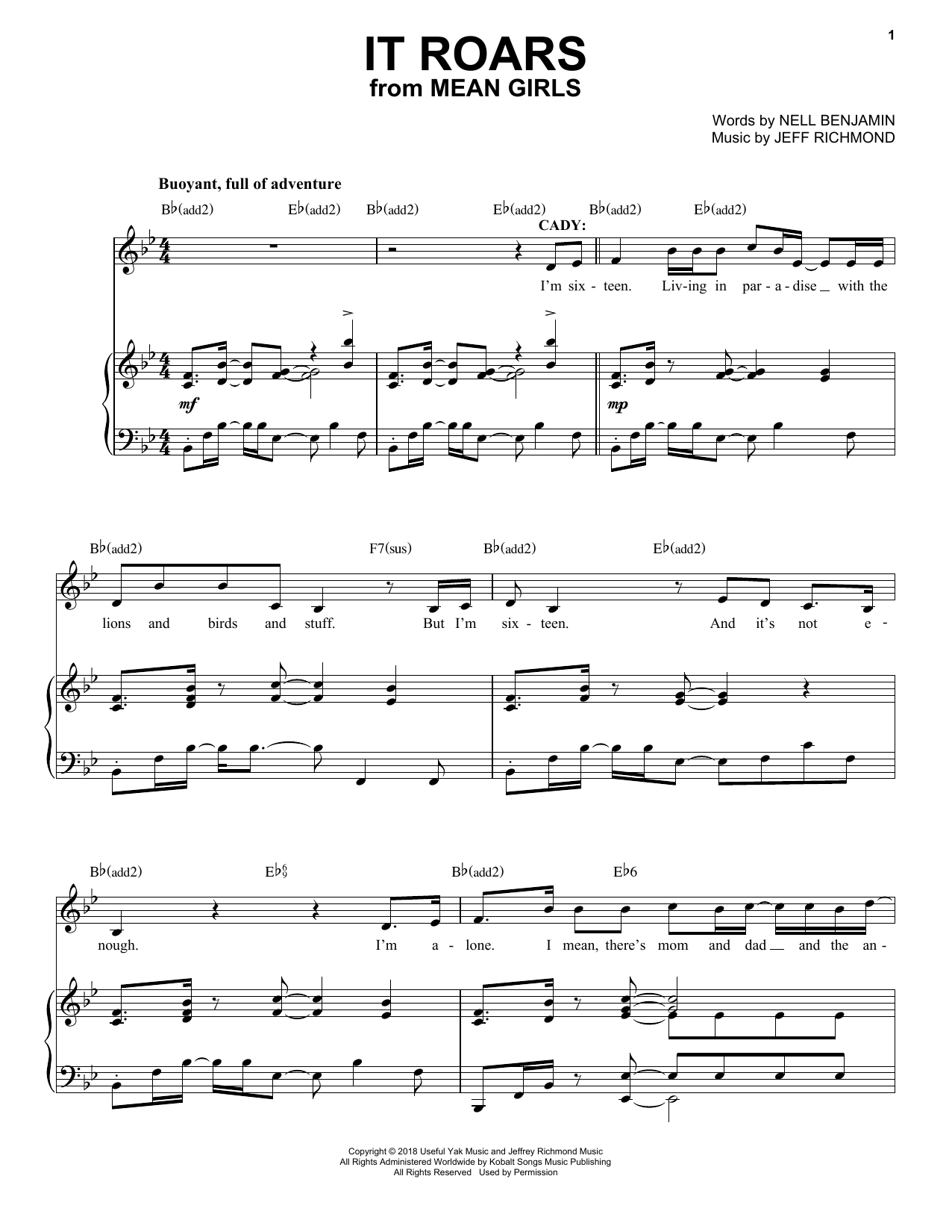 Download Jeff Richmond & Nell Benjamin It Roars (from Mean Girls: The Broadway Musical) Sheet Music and learn how to play Piano & Vocal PDF digital score in minutes