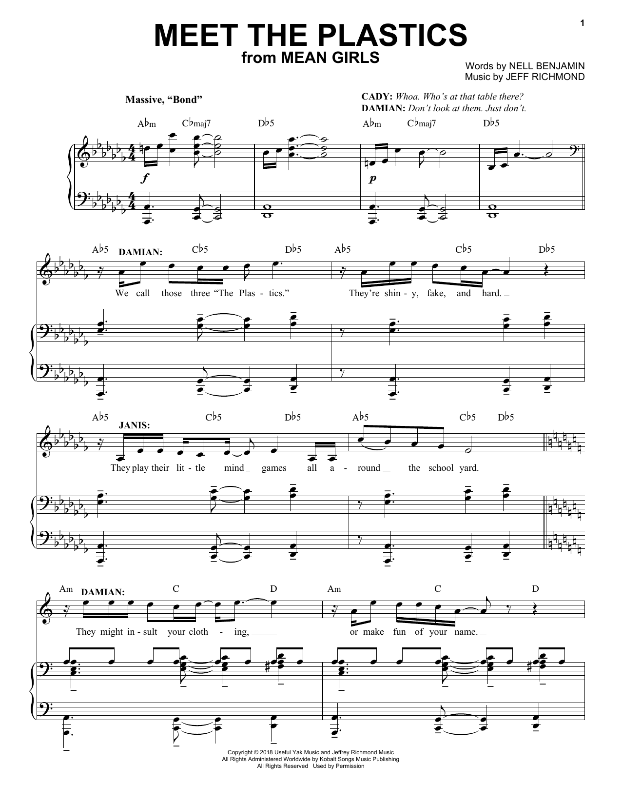 Download Jeff Richmond & Nell Benjamin Meet The Plastics (from Mean Girls: The Broadway Musical) Sheet Music and learn how to play Piano & Vocal PDF digital score in minutes